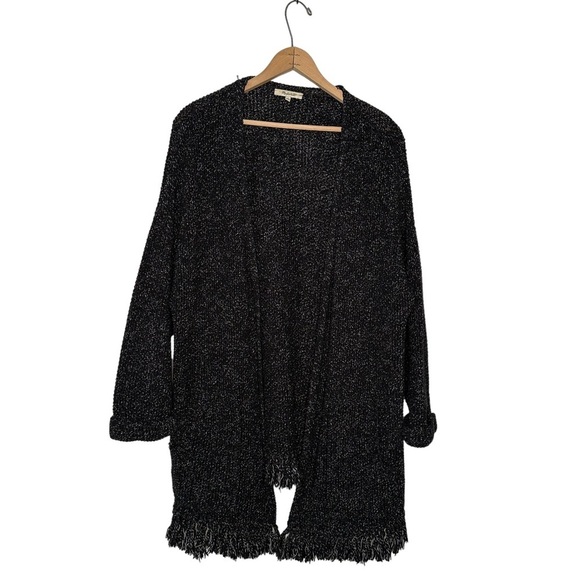 Madewell | Momento Fringe Chunky Marled Open Cardigan Black White Size Large - Picture 3 of 11